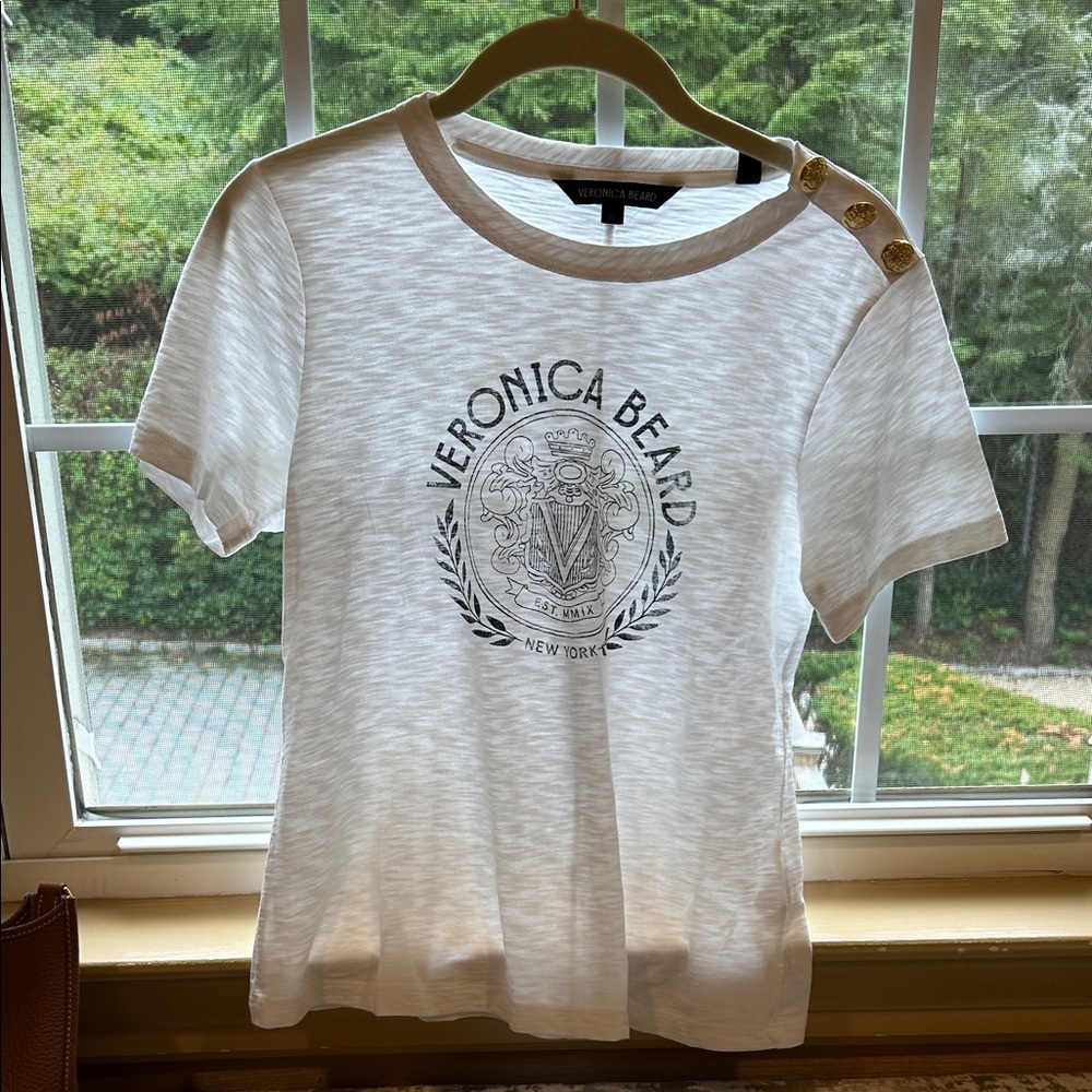 Veronica Beard Cream Button-Shoulder Tee